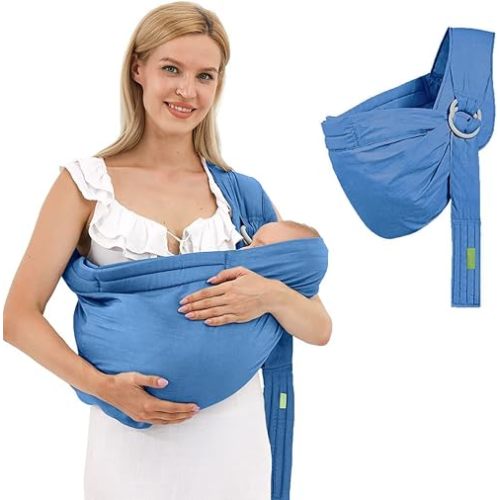 Baby Carrier Sling Wrap Ring, Soft Infant Baby Carriers for Newborn Toddlers Slings, Ergonomic Design Hug Strap for Newborns, Breathable Adjustable Multi-Functional Sling 8 to 36lbs-Blue