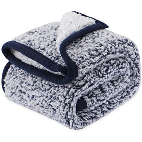 EMME Sherpa Baby Blanket for Boys Plush Soft Baby Blanket Cozy Toddler Blanket Kids Sleeping Blanket Blanket Nap Blanket Fuzzy Blanket for Crib, Stroller, Travel, Outdoor, Decorative (Navy, 30"x40")