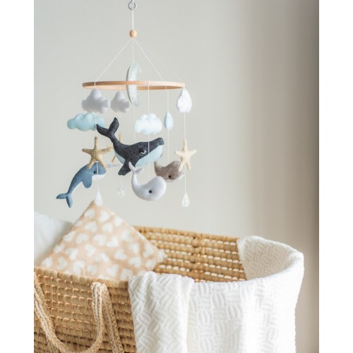Whale baby mobile nursery Felt baby mobile boy narwhal dolphin Sea ocean waves nursery hanging crib mobile newborn baby shower gift