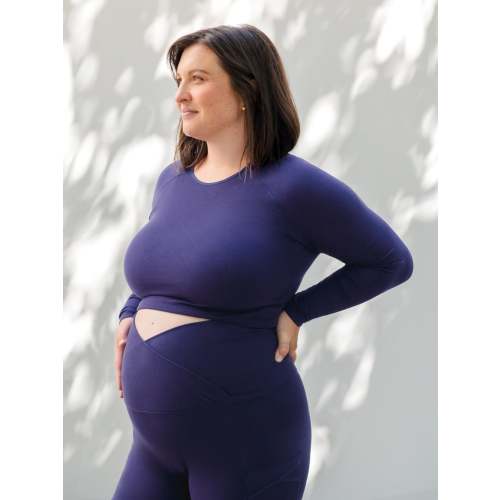 Sublime® Bamboo Maternity & Nursing Cropped Long Sleeve Top | Charcoal - Kindred Bravely