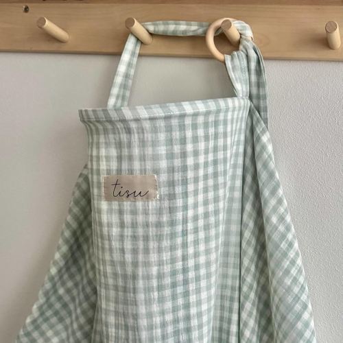 Nursing Cover for Baby Breastfeeding & Pumping | Multi Use Car Seat Stroller Cover | Breathable Soft Muslin Cotton | Breast Feeding Apron & Shawl by TISU (Light Mint Gingham)