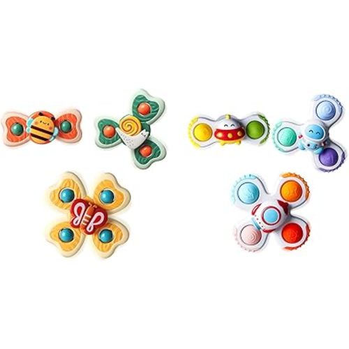 ALASOU 6 PCS Suction Cup Spinner Toys(3 Bee+3 Space) for Infant and Toddlers