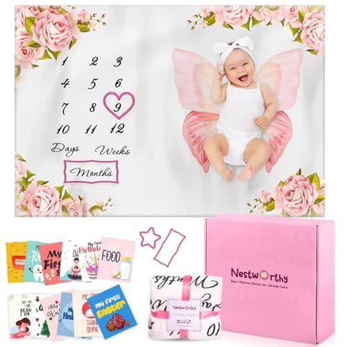 Nestworthy Milestone Blanket for Baby Girl - Perfect New Baby Girl Gifts for Newborn Girls, Newborn Essentials Photo Blanket for Age and Growth with Our Soft Fleece Milestone Blanket 60”x40”