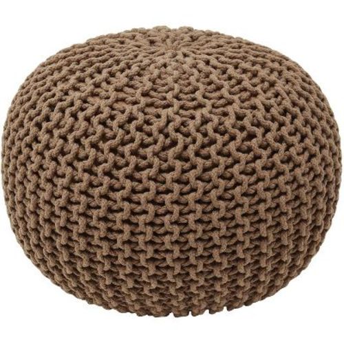 Ornavo Home Cotton Classic Braid Pouf Ottoman - 15" x 18.5" - Taupe/Brown
