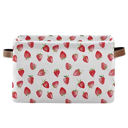 ALAZA Watercolor Strawberry Fruit White Foldable Storage Box Storage Basket Organizer Bins with Handles for Shelf Closet Living Room Bedroom Home Office 2 Pack