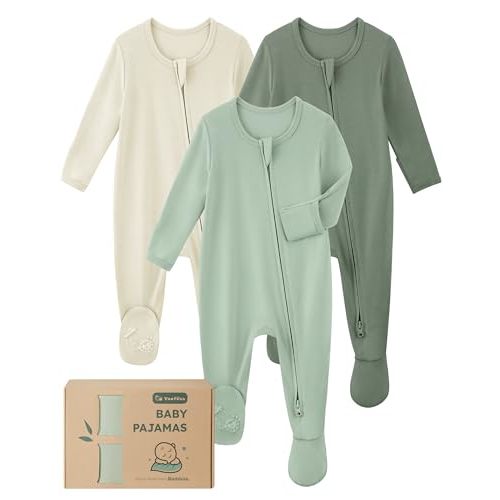 Yofooss Rayon Made From Bamboo Baby Pajamas 3pcs Newbron Sleepers For Boy Girl Clothes, 0-3-6-9 Months Footed Pjs
