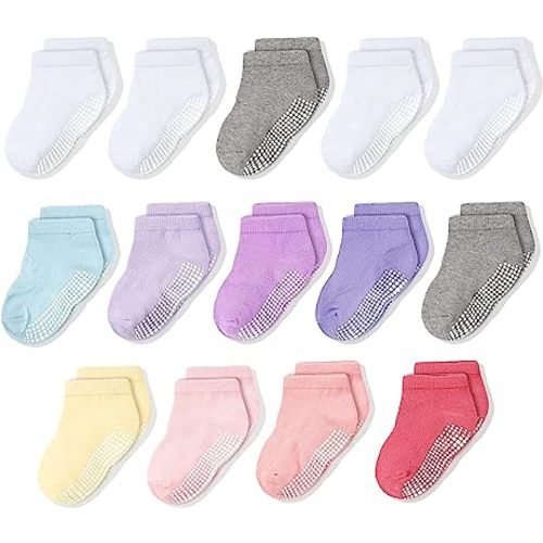 CozyWay Non-Slip Baby and Toddler Ankle Socks with Grips - Low Cut Socks for Girls and Boys with Grippers