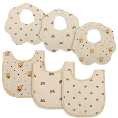 Baby Drool Bibs for Boys Girls 6 Pack Muslin Cotton Dribble Bib for Newborns Super Absorbent Cotton Teething Bibs Drooling Bibs Cream-Coloured