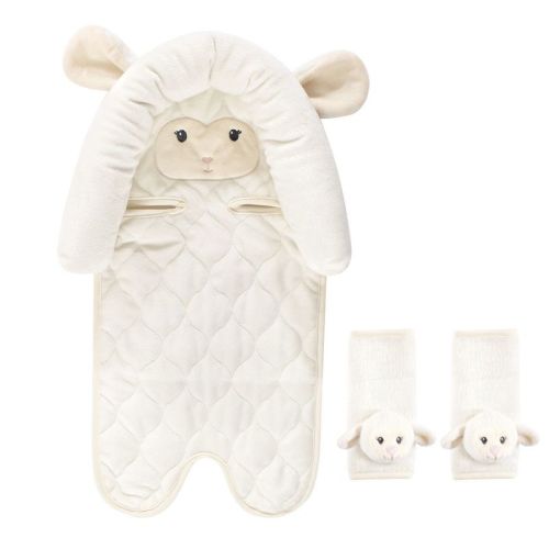 Hudson Baby Infant Girl Car Seat Insert and Strap Covers, Lamb, One Size