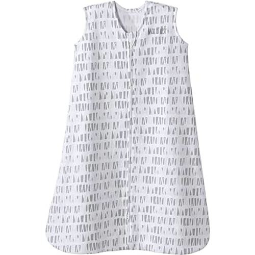 HALO SleepSack, 100% Cotton Wearable Blanket, Swaddle Transition Sleeping Bag, TOG 0.5, Squares and Triangles, Grey, Medium