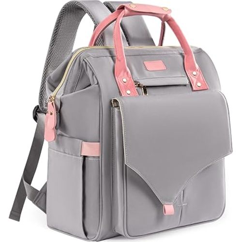 Kaome Diaper Bag Backpack, Upgraded Large Capacity Multifunction Nappy Bags, Waterproof Baby Bag Floral Insulated Sturdy Travel Maternity Back Pack for Baby Girls with Diaper Pad Bottle Bag (Grey)