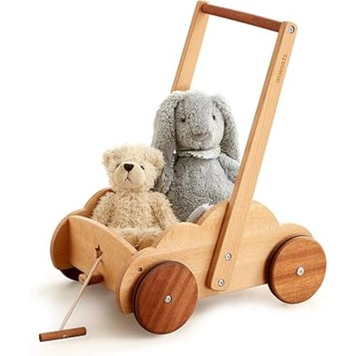 Beright Wooden Baby Walker Push Toy, Learning Educational Walking Toys for Babys Toddles, Natural Wood, not with Building Blocks