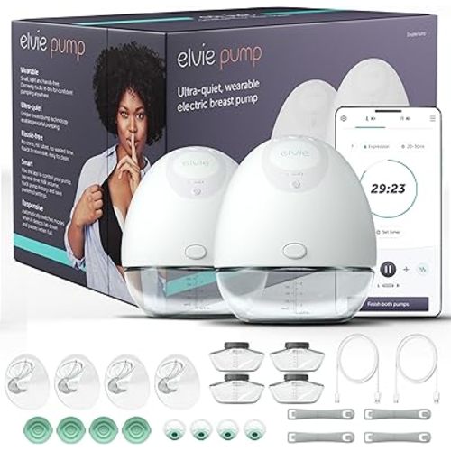 Elvie - Double, Wearable Breast Pump w/App - The Smallest & Quietest - Portable - Hands Free & Discreet - Automated w/Four Personalized Settings - Includes 3 Sets of Breast Shields