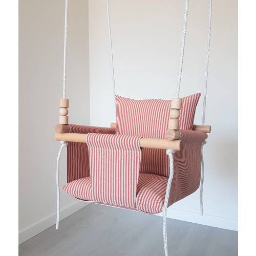 Red Striped Linen Baby Swing: Indoor Nursery Decor
