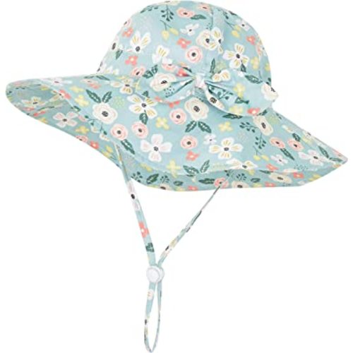 Baby Girl Sun Hat Summer Beach Hats with UPF 50+ Toddler Infant with Wide Brim Strap Outdoor Bucket Hat
