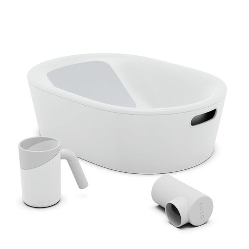 Lalo Bathtime Starter Kit - 3-Piece Set Includes Modern Baby Bathtub, Rinse Cup & Spout Cover - Safe, Easy to Clean Design for Newborns - 25.3 x 18 x 7.7 in, 10 lb - Coconut