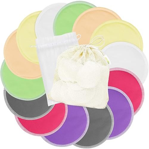 wegreeco Nursing Breast Pads (14 Pack) + Laundry Bag & Storage Bag, 2 Sizes: 3.9/4.7 inch - Washable & Reusable Breastfeeding Nursing Pads (Passion, Large, Heavy Flow Use)