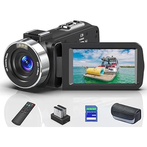 8K 64MP Video Camera 18X Digital Camcorder Video Camera for YouTube 3.0 inch Flip Screen Camcorder Vlogging Camera with 32GB SD Card, 2.4G Remote Control, Two Batteries and External Mic