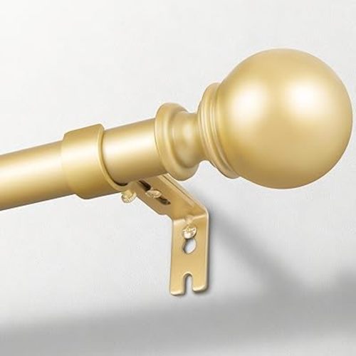 Zeerobee Curtain Rods for Windows 32 to 72, 1 Inch Adjustable Heavy Duty Gold Curtain Rod, Outdoor Indoor Room Divider Modern Drapery Pole, 32-72"