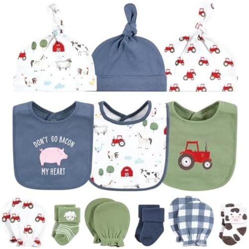 Hudson Baby Unisex Baby Caps Or Headbands, Bibs, Mittens and Socks 12pc Set