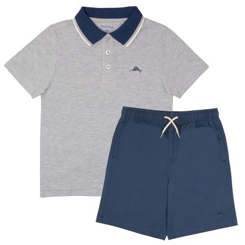 Tommy Bahama Boys Short Sleeve Classic Polo Shirt & Elastic Waist Shorts Set, Casual 2-Piece Summer Outfit for Kids