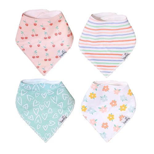 Copper Pearl Baby Bandana Bibs - 4 Pack Soft Cotton Baby Bibs for Drooling and Teething, Absorbent Drool Bibs for Baby Girl and Boy, Adjustable to Fit Newborns to Toddlers, Tons of Styles (Cheery)