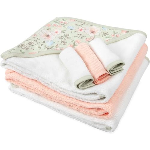 Hooded Baby Bath Towel and Washcloth 6 Piece Set for Newborns, Infants & Toddlers, Boys & Girls Baby Hooded Towels Set Floral Pink