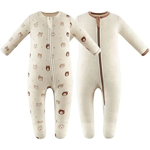 Owlivia Organic Cotton Baby Boy Girl Zip Front Sleep 'N Play, Footed Sleeper, Long Sleeve