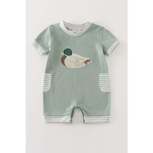 Green duck applique boy romper – HoneyBean