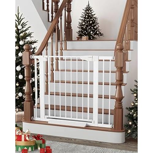 Cumbor 29.7-40.6" Baby Gate for Stairs, Mom's Choice Awards Winner-Dog Gate for Doorways, Pressure Mounted Self Closing Pet Gates for Dogs Indoor, Durable Safety Child Gate with Easy Walk Thru Door