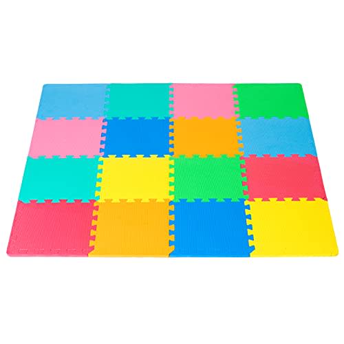 ProSource Kids Foam Puzzle Floor Play Mat with Solid Colors, 36 Tiles or 16 Tiles with Borders
