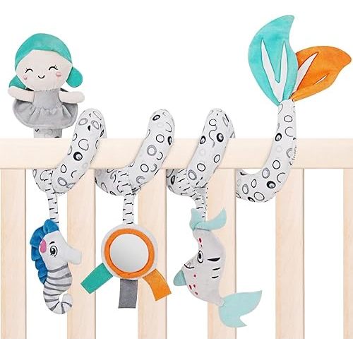 Baby Car Seat Toy, High Contrast Black and White Baby Spiral Activity Crib Attachable Toy (Sea)