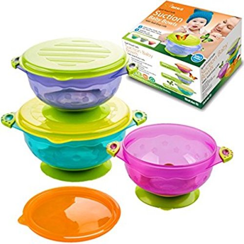 Baby Suction Bowls for Babies, Toddlers & Infants with Matching Lids - Set of 3 Sizes