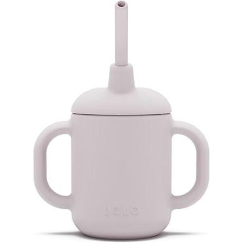 Lalo Little Cup, Non-Toxic Silicone Straw Cup with Handles - Baby and Toddler Sippy Cup - Mini Cup and Straw Training System, 4oz, Lavender