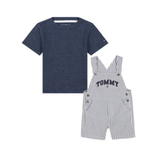 Baby Boy 2-Piece Solid T-Shirt Vertical Stripe Shortalls Set