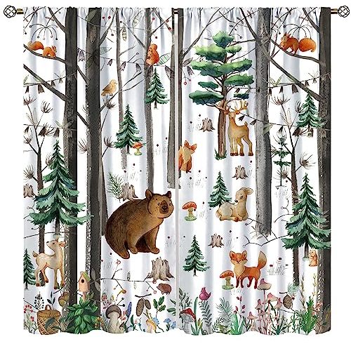 Forest Woodland Curtains for Nursery, 2 Panel Set, 42x45 Inch