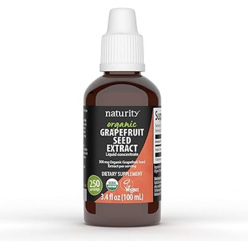 naturity Organic Grapefruit Seed Extract Supplement -300mg Grapefruit Seed Extract/Serving, 82 Day Supply - Pure GSE Liquid Concentrate, 3.4 fl oz (100ml)