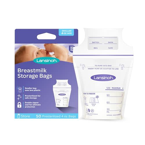 Lansinoh Breastmilk Storage Bags, 50 Count, Baby Essentials, Fast Freeze & Thaw Breast Milk Bags for Baby Bottle Feeding, Superior Strength & Stretch, 4 Ounce