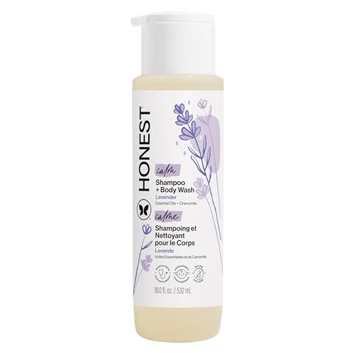 The Honest Company 2-in-1 Cleansing Shampoo Body Wash Gentle for Baby, Naturally Derived, Tear-free, Hypoallergenic, Lavender Calm, 18 fl oz