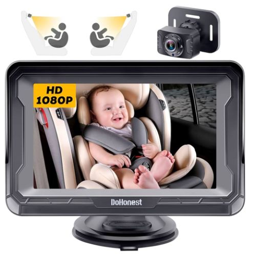 DoHonest Baby Car Camera HD 1080P - Rear-Facing Car Baby Monitor with Night Vision, Adjustable View Angle, Easy Setup, Anti-Glare Display, Safety for Kids & Infants
