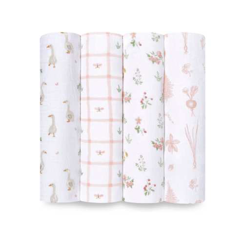 aden + anais Pink Sentials 100% Cotton Blanket Country Floral Muslins 4 Pack