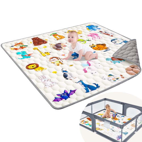 "OTDLIGHT Baby Play Mat, 50"" X 50"", Soft, Non-Slip, Machine-Washable for Tummy Time - Animal Design"