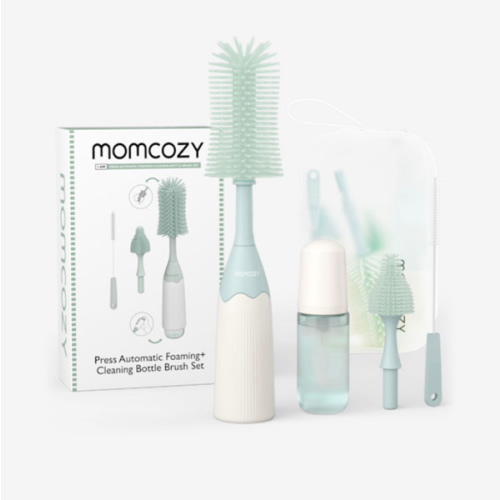 Momcozy Bottle Brush Kit, Innovative Push-Press Design for Better Cleaning - Baby Bottle Cleaner Brush for Baby Bottle, Breast Pumps, Nipples, and More - Can Generate Foam for Better Cleaning, Green