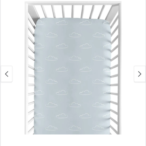 Blue Clouds Collection Boy Fitted Crib Sheet - Slate and White Cloud Sky for Vintage Airplane Aviator Aviation Collection