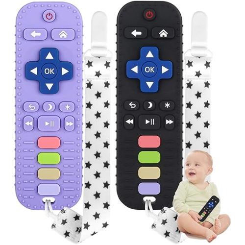 Chuya Baby Remote Control Teether Toy Chew Toy for Babies 0-24 Months Teething Relief Baby Toys for Infants Black+Purple