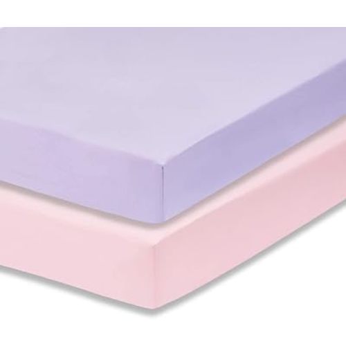 Everyday Kids 2-Pack Fitted Crib Sheets, 100% Soft Breathable Microfiber Baby Sheet, Fits Standard Size Mattress 28in x 52in, Lavender, Pink Nursery Sheet