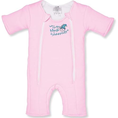 Baby Merlin's Magic Sleepsuit - Cotton Baby Swaddle Transition Product - Soft and Breathable Design, Double Zipper for Easy Diaper Changes, Promotes Safe Sleep - Pink - Large 18-21lbs