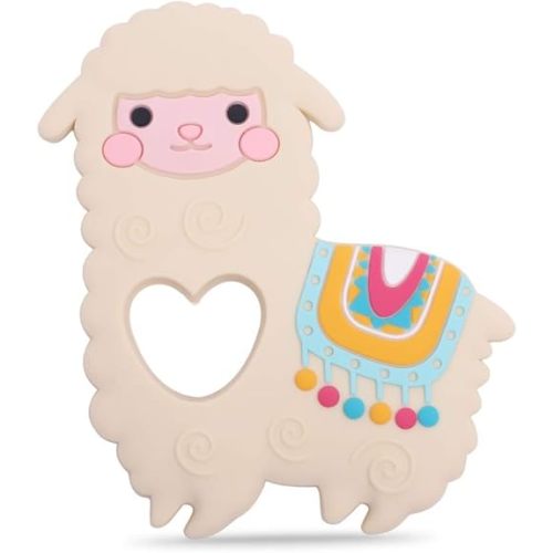 Baby Llama Silicone Teether,Sensory Chew Toys,BPA Free Soft and Effective Infant Teething Pain Relief Toys,Freezer Safe,Food Grade Silicone,Best Shower Gift for Boys and Girls (Yellow)
