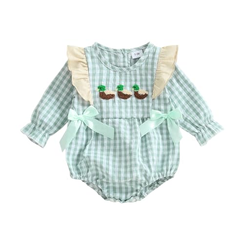 Sasaerucure Infant Baby Girl Mallard Duck Clothes Winter Long Sleeve Smocked Bubble Romper Newborn Girl Farm Outfit