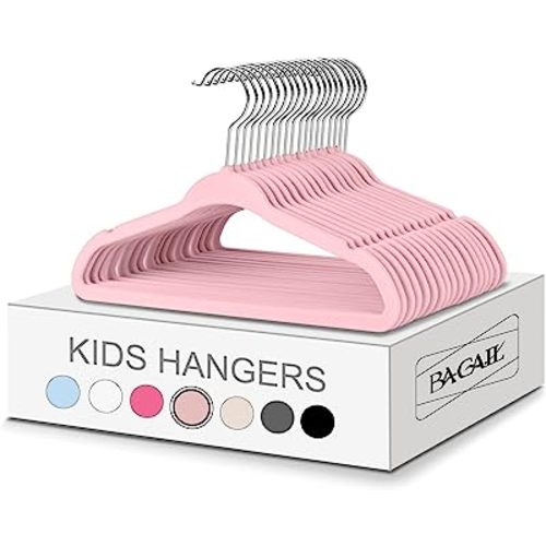 BAGIAL Kids Velvet Hangers 13.75 Inches Children's Clothes Hangers Non-Slip Baby Hangers for Infant/Toddler (Blush Pink,50pack)